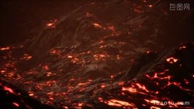 火山口的红色岩浆细节视频